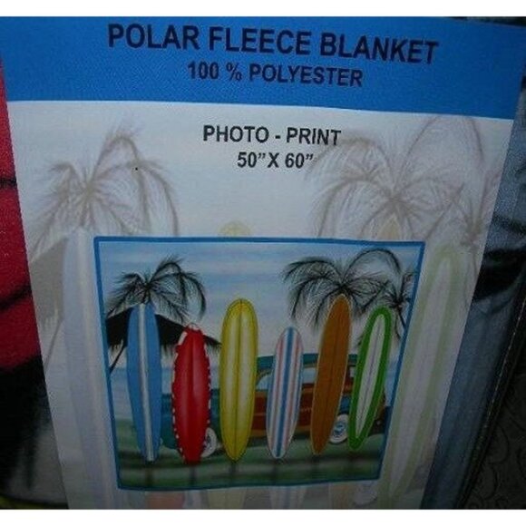 New Surfboard Beach Palm Tree Scene Fleece Blanket Surfer Gift Surf Board NIP - Picture 3 of 3